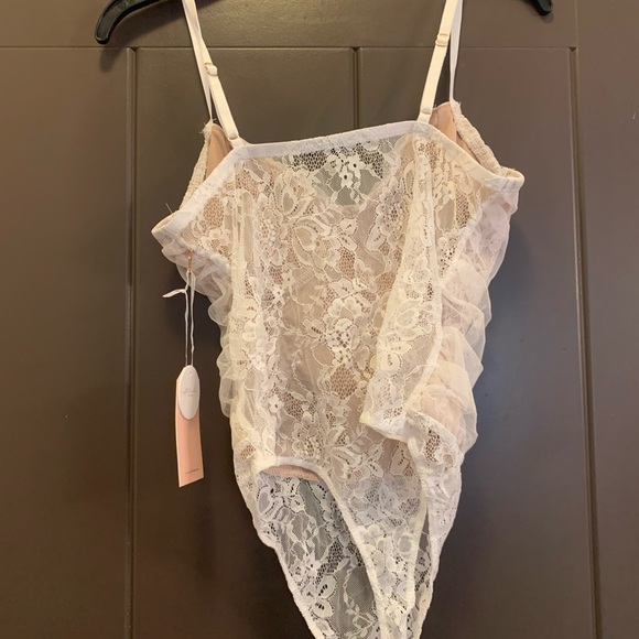 NanaMacs “You’ll Think of Me Shirred Lace Bodysuit” in Ivory/Nude - Picture 7 of 9